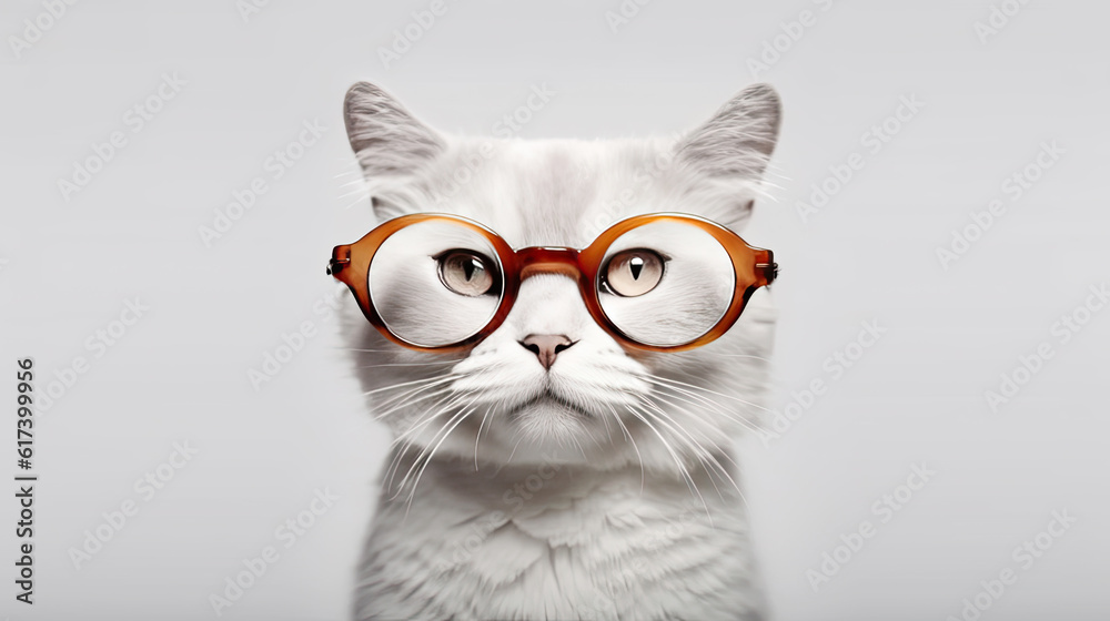 intelligent cat with glasses. Generative AI.