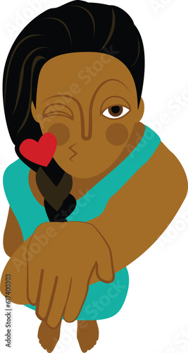 African American Female Giving a Kiss With Her Hand, Areal View