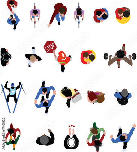 Areal View of Group of People, Icon set