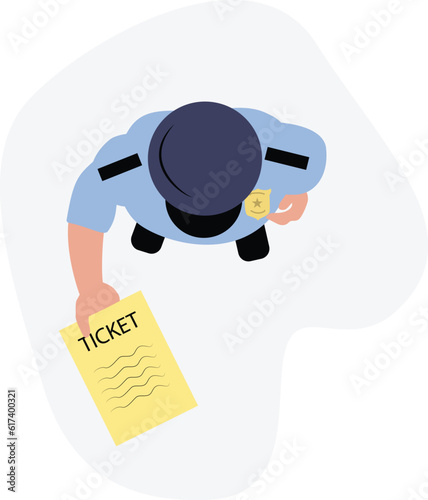 Police Officer Handing Over A Ticket, Areal View