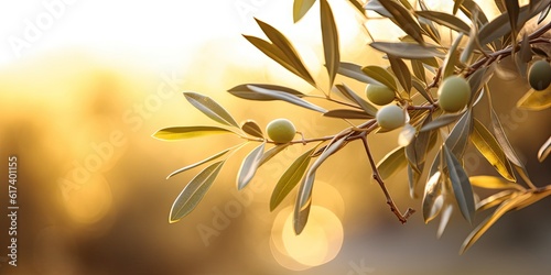 Wallpaper Mural Green Olive Branch on blur Nature Background with Copy Space Torontodigital.ca