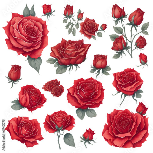 Set of sweet roses flower ,Watercolor collection, Bouquet illustration transparent background, PNG, Generative Ai