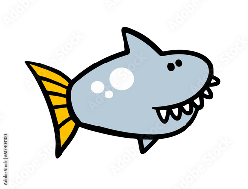 A friendly marine predator with sharp shark teeth. Vector illustration of fish from the depths of the ocean.