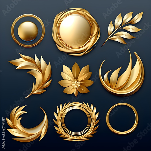 3d logo, 3d gold logo circle design on black background. AI generated.