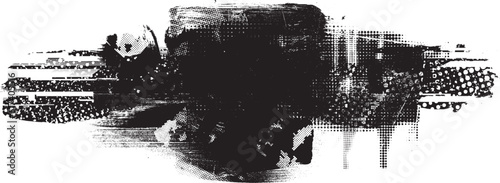 Glitch distorted grunge layer  . Noise destroyed texture . Trendy defect error shapes . Overlay grunge texture . Distressed effect .Vector shapes with a halftone dots screen print texture.