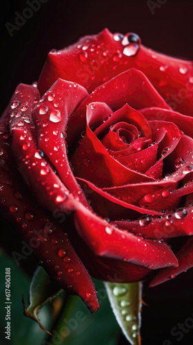 Red rose with water droplets as love concept