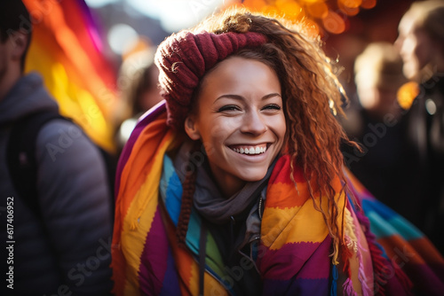 Obraz na płótnie Portrait of a woman in a Pride Celebration. Love and Unity in Full Color. Generative AI. w salonie