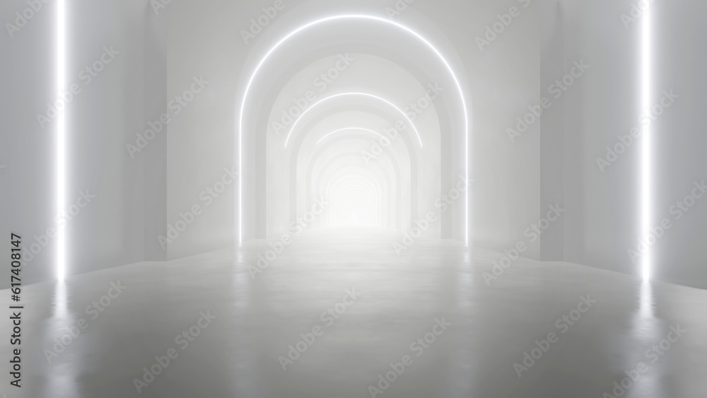 3d rendering of white abstract sci-fi tunnel, Futuristic spaceship corridor. 3d rendering of white abstract sci-fi tunnel, Futuristic spaceship corridor.