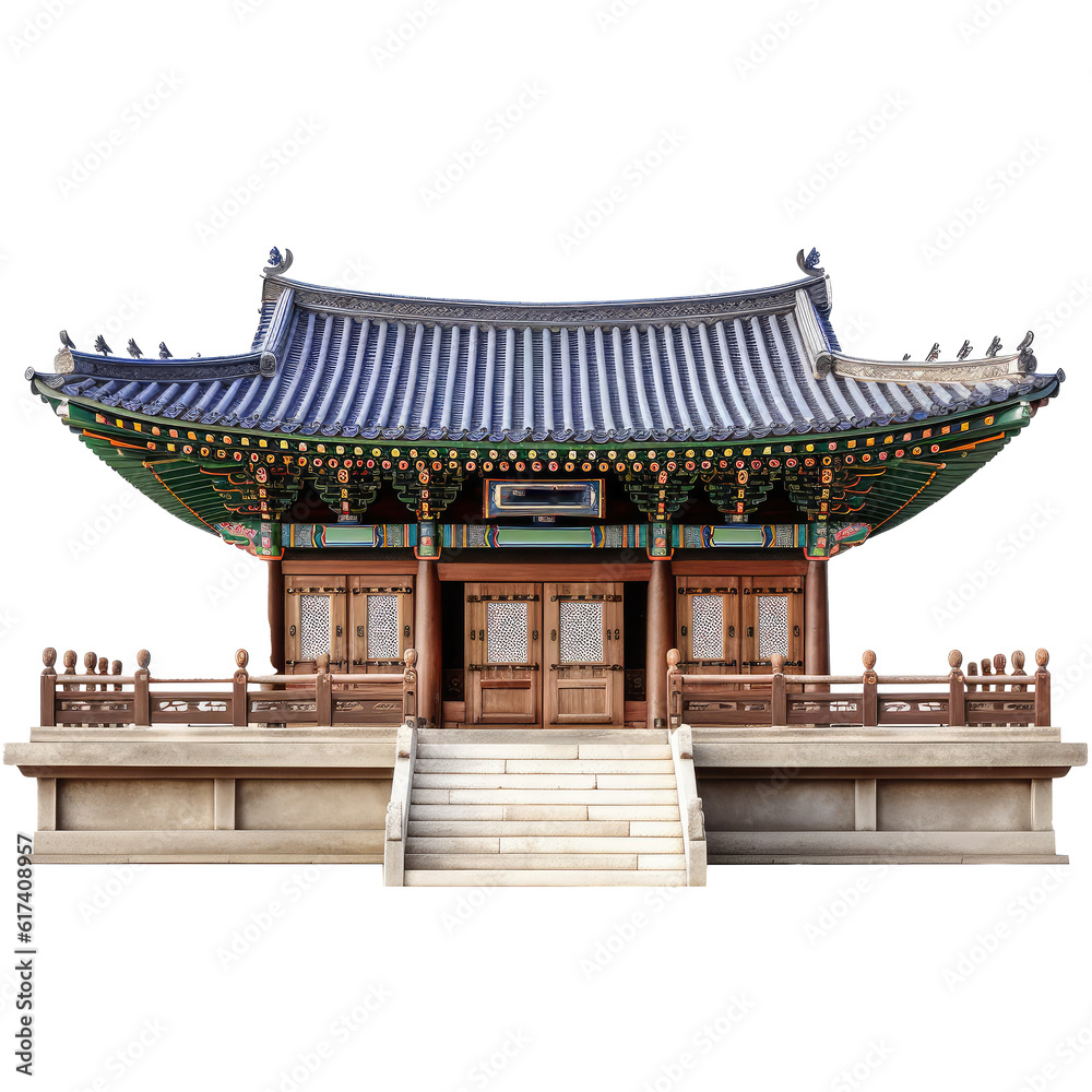 Naklejka premium wood Korean architecturetemple isolated on white