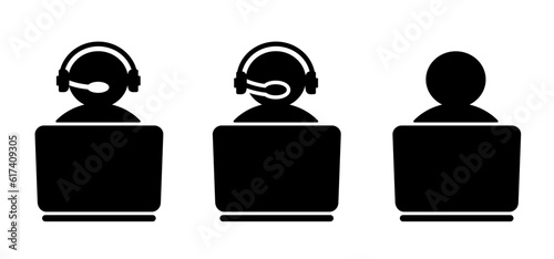 Cartoon help desk icon. Customer service pictogram. Headphone for support or 24 / 7 service. Call center operator sign. Support and help around the clock or 24 hours a day