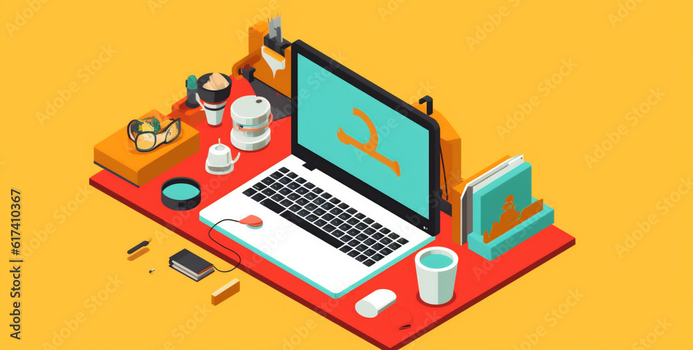web background desktop technology computer gadget desk design laptop business colours. Generative AI. web background desktop technology computer gadget desk design laptop business colours. Generative AI.