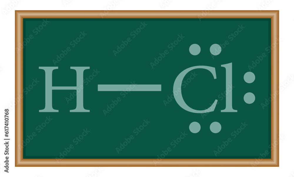 Lewis electron dot structure for a molecule of hydrogen chloride. HCl
