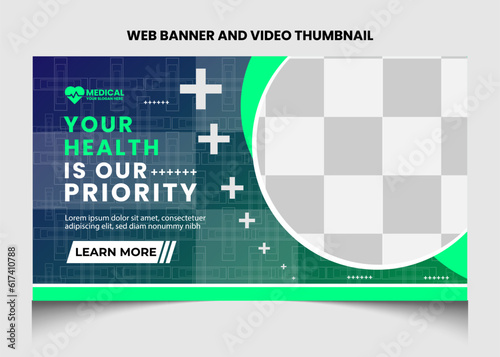 Healthcare or medical video thumbnail and web banner template design. Healthcare medical poster design. 