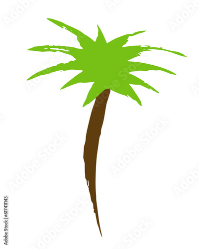 Palm tree hand painted with brush. Doodle cartoon coconut palmtree icon isolated on white background
