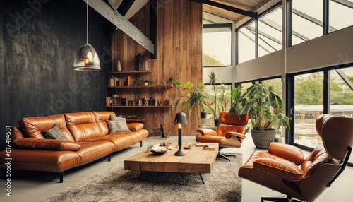 Danish design interior. Beautiful Scandinavian style interior room in mid century modern style. photo