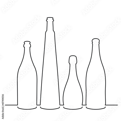 Sketchy image shape of a glass bottle silhouette. Alcohol, wine, whiskey, vodka, brandy, cognac, beer, kvass, champagne, liqueur