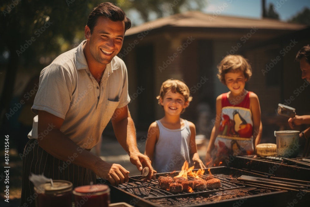 Labor Day Fun - Family Enjoying a Backyard Barbecue. Generative AI Labor Day Fun - Family Enjoying a Backyard Barbecue. Generative AI