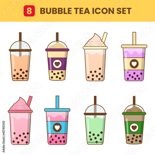 Bubble Tea Icon Set, Bubble Tea Vector Element, Bubble Tea Illustration Collection