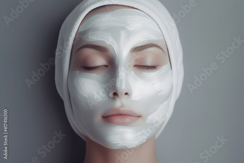 Woman in white mask on face in spa beauty salon