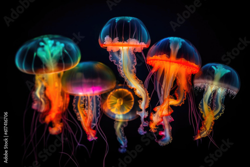 Ethereal Glow of Jellyfishes. Generative AI © Andrii 