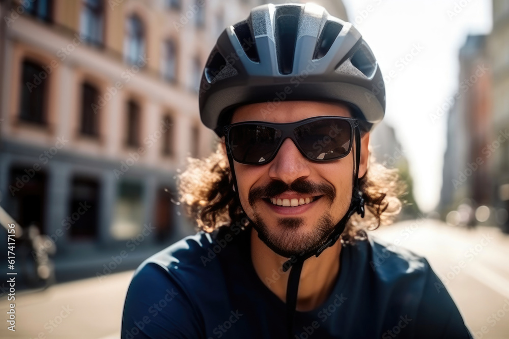 Energetic Cyclist with a Winning Smile. Generative AI Energetic Cyclist with a Winning Smile. Generative AI