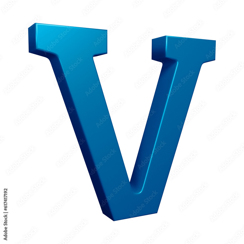 3D blue alphabet letter v for education and text concept 3D blue alphabet letter v for education and text concept