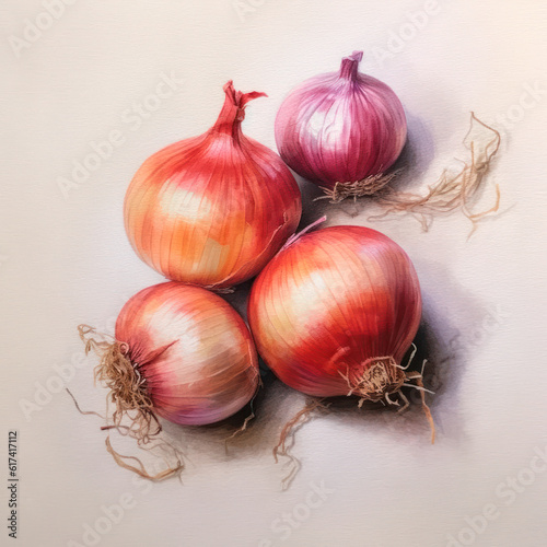 Watercolor painting of red onions