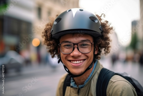 Cheerful Cyclist Captured in a Perfect Moment. Generative AI