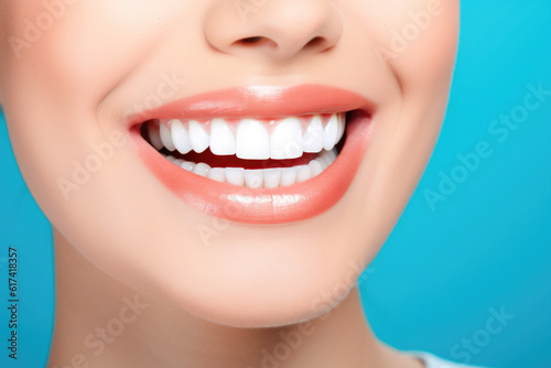 Joyful Smile  Radiant Teeth on Blue. Generative AI