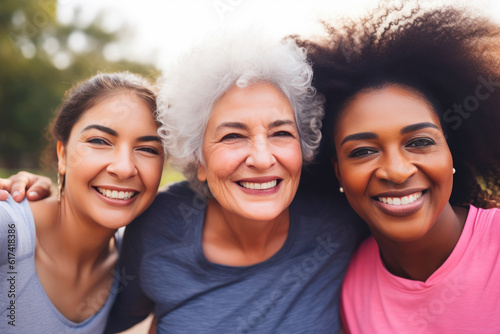 Radiant Multiracial Women Celebrating Friendship Outdoors. Generative AI