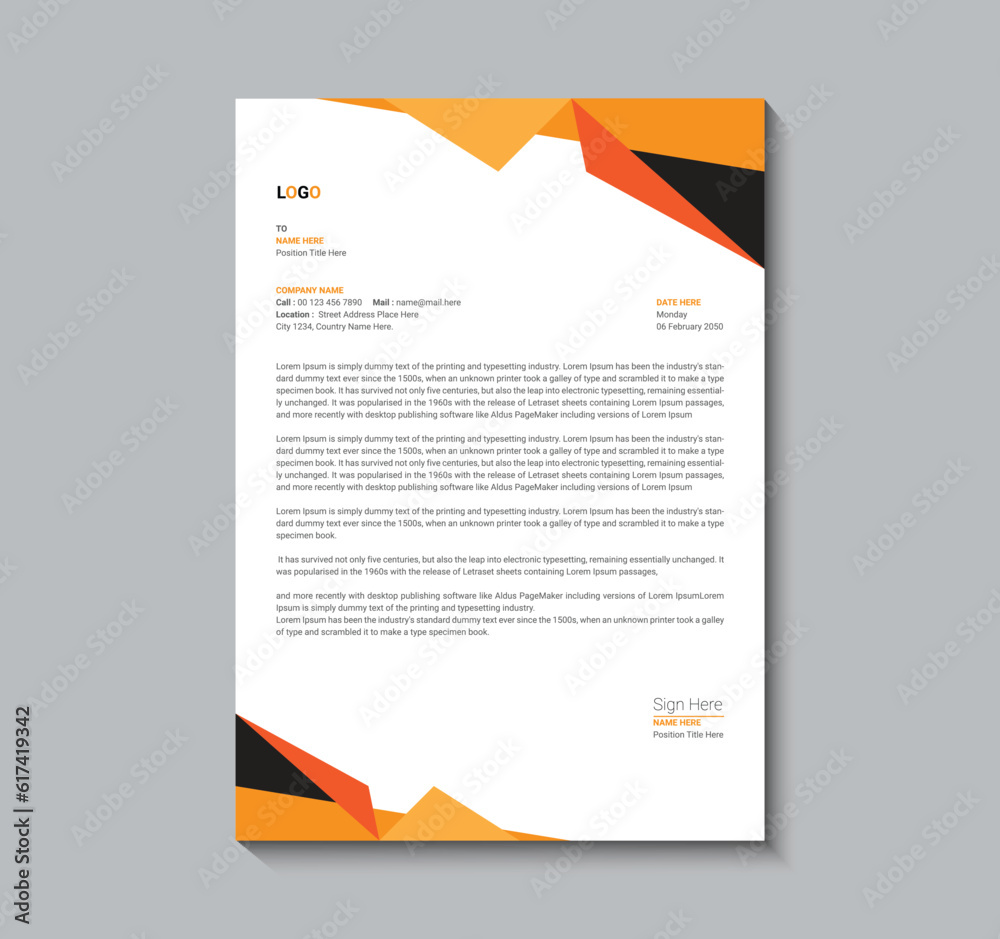 Professional and modern corporate letterhead template