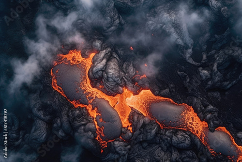 Aerial Perspective of Enchanting Lava Flows. Generative AI