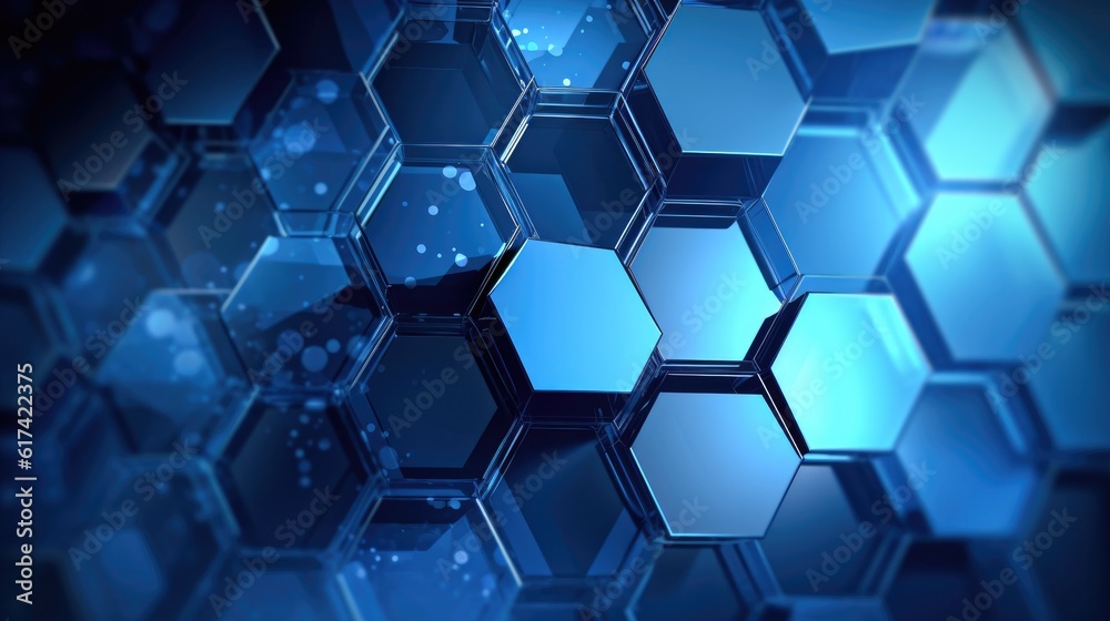 Abstract background with glass blue hexagons geometry desktop wallpaper Generative AI Illustration Abstract background with glass blue hexagons geometry desktop wallpaper Generative AI Illustration