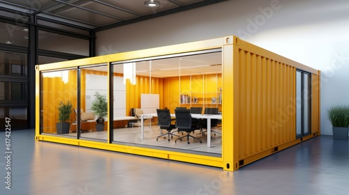 Mobile office buildings or container site office for construction site. Shipping container. Portable house and office cabins,Generative AI illustration