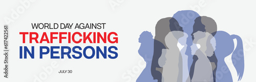 World Day Against Trafficking in Person design banner with silhouette of group of people. Vector illustration