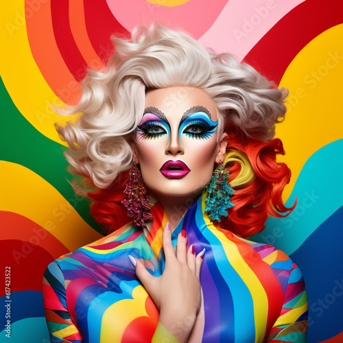 Fotografiet Drag queen on a colorful background. Generative AI.
