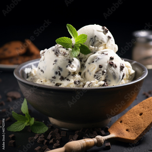 Stracciatella ice cream. Generative AI.