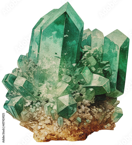 Adamite mineral on transparent background, old-style vintage illustration photo