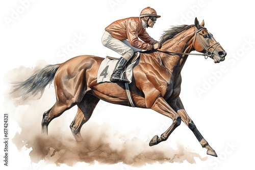 horse racing illustration isolated on white background. Generated by AI
