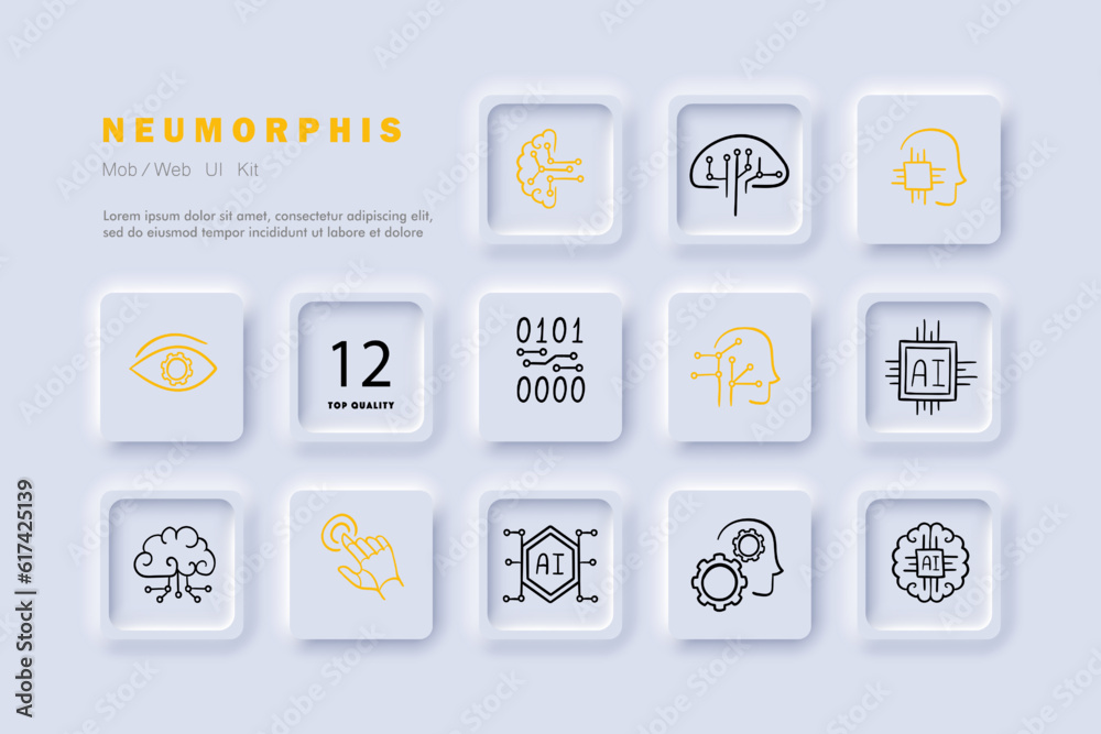 Artificial Intelligence Development Icon. Advancements in AI, machine learning, deep learning. Neomorphism. Vector line icon Artificial Intelligence Development Icon. Advancements in AI, machine learning, deep learning. Neomorphism. Vector line icon