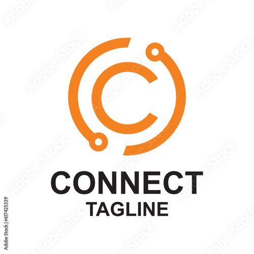 Technical C Letter Logo Icon Design Template. Vector Abstract Line Connection Circle Technology