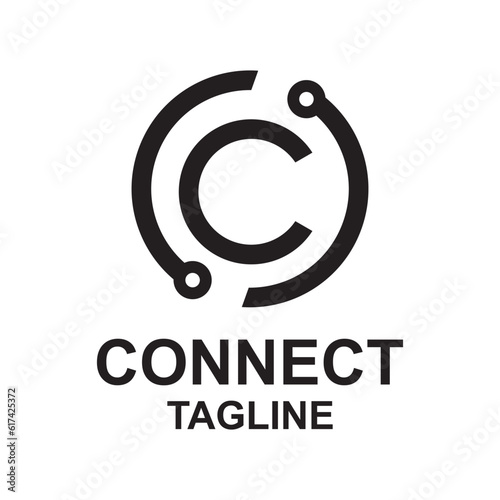 Technical C Letter Logo Icon Design Template. Vector Abstract Line Connection Circle Technology