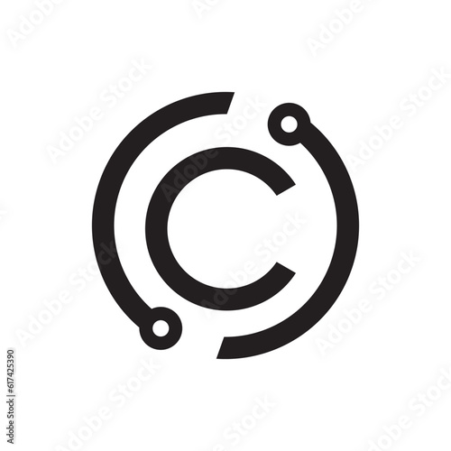 Technical C Letter Logo Icon Design Template. Vector Abstract Line Connection Circle Technology