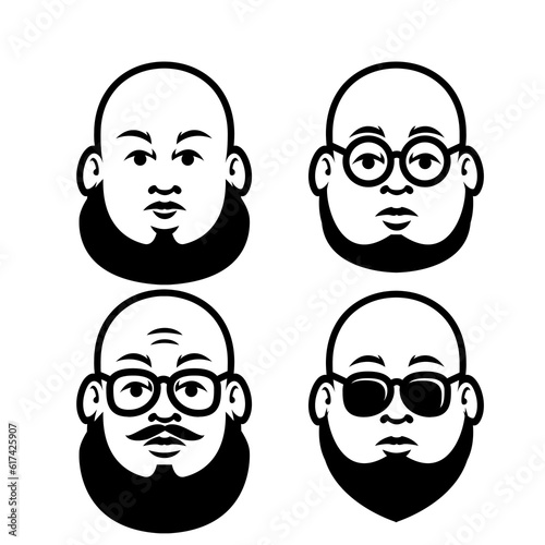 Fat Bald Beard Man mascot logo illustration