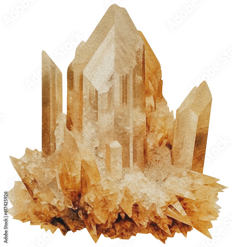 Barite mineral on transparent background, old-style vintage illustration