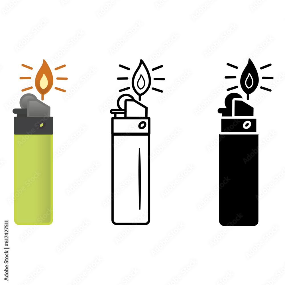 A set of lighters of different colors. Travel Lighters Vector Icons. Leisure and Tourism A set of lighters of different colors. Travel Lighters Vector Icons. Leisure and Tourism