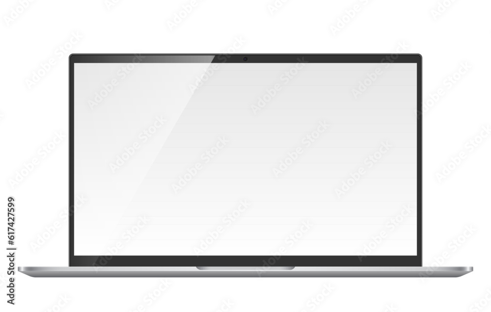 Silver laptop monitor vector mockup. Pc computer template with blank screen. Desktop isolated on white background. Silver laptop monitor vector mockup. Pc computer template with blank screen. Desktop isolated on white background.