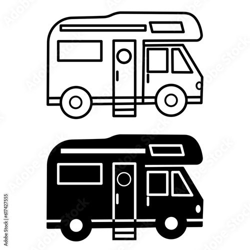 Camping Car Icons. Vacation travel concept. Vector Illustration of Mobile Home for Camping