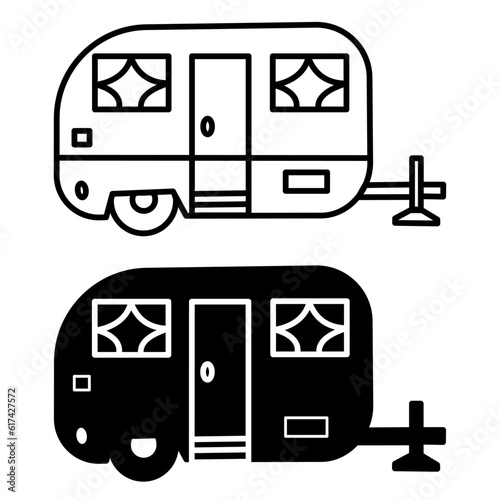 Camping Trailer Icons. Vacation travel concept. Vector Illustration of a Trailer for a Mobile Home on Wheels