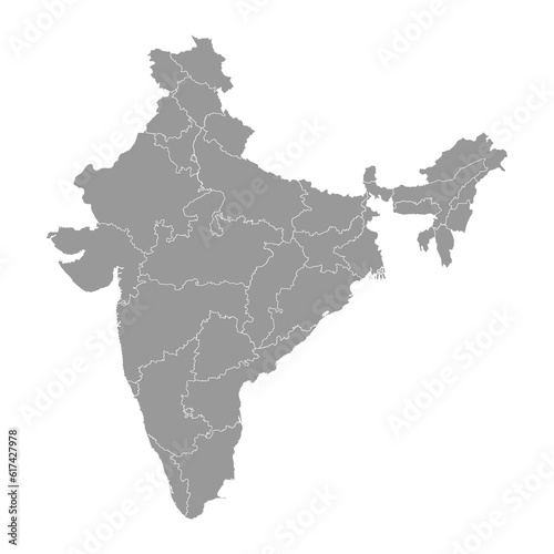India grey map with administrative divisions. Vector illustration.